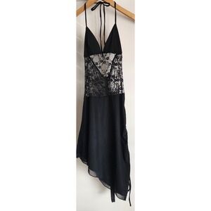 NWT White Fox Women's Chemise Sleeveless‎ Black Floral Lingerie Slip Dress